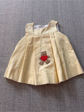 Samara Yellow Corduroy Baby Dress with Bear Applique.  Size 18M